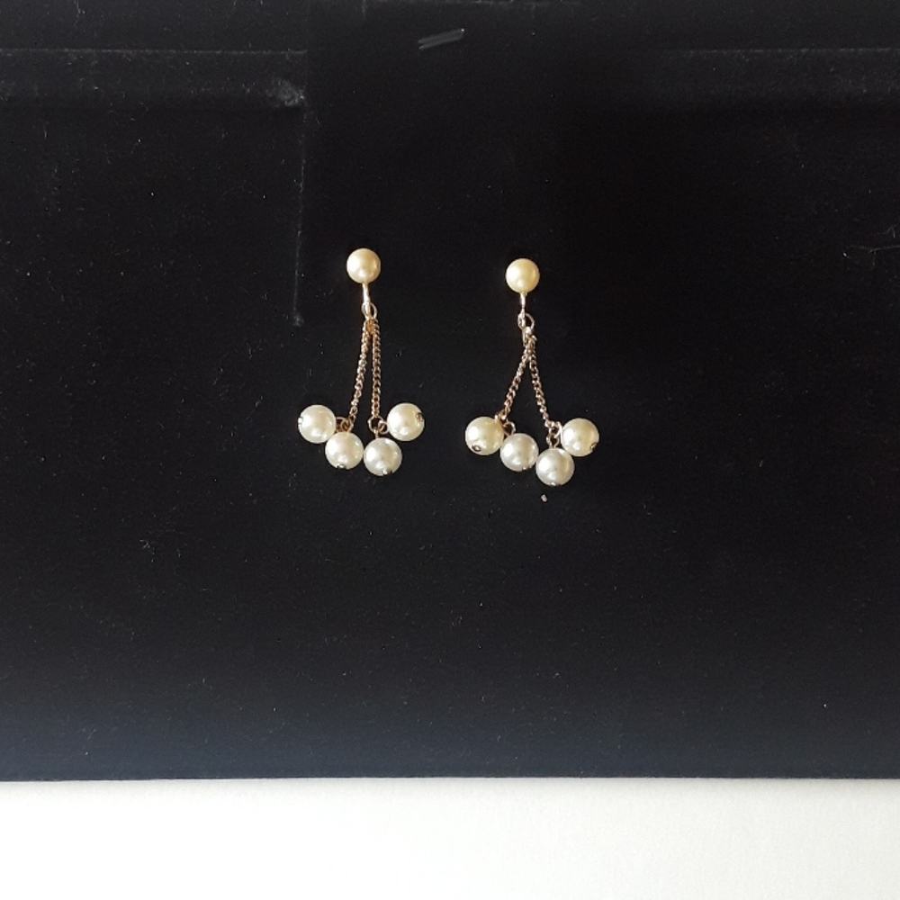 Vintage Coventry Clip Drop Pearl & Gold Earrings